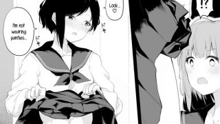 dopan toukou shita yuri coup super masochist girl goes to school with no panties cover